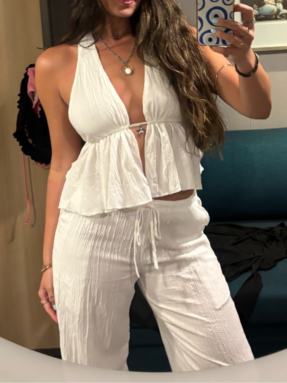 White Two-Piece Linen Tank & Pants